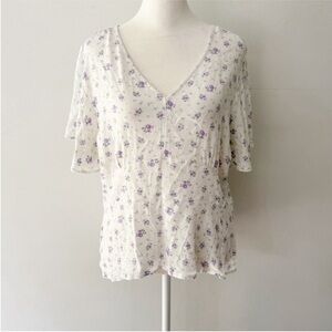Loft Women Y2K Babydoll Ditsy Floral Top Size 14 Cottagecore Bloomcore Pastel